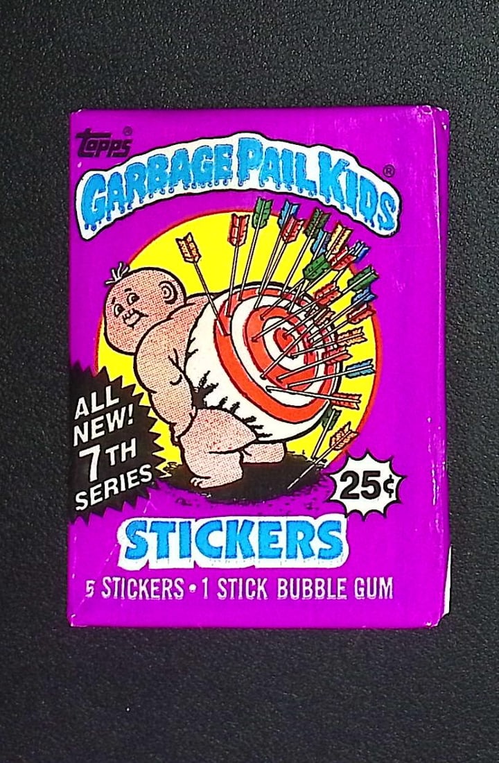1987 Topps Vintage Garbage Pail Kids Retail Box Wax Pack - 7th Series: Sealed Packs this old have no card quality guarantees - Topps Trading Cards Sold on Line, Auction Lots for sale on line, Trading Card Stickers
