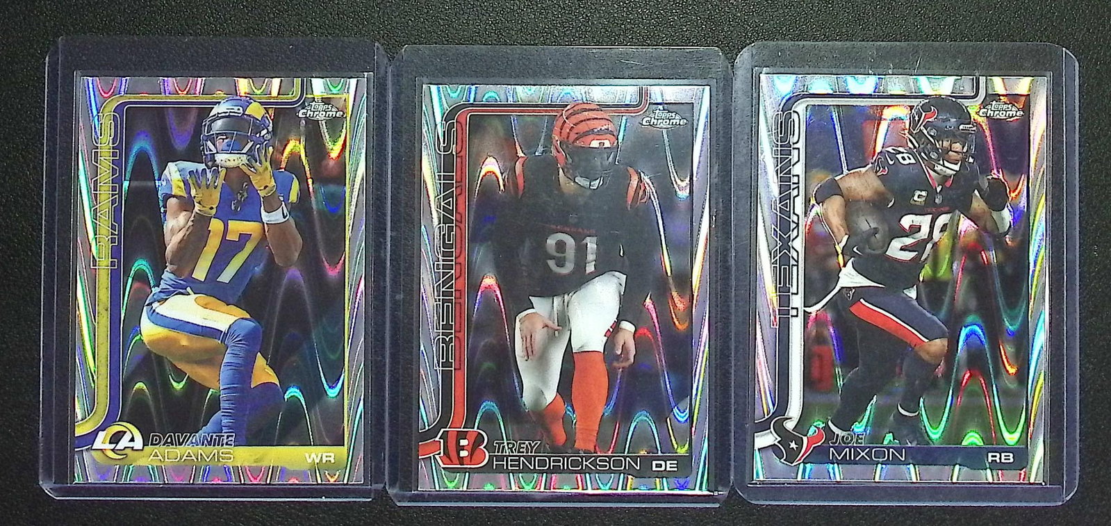 3 - 2025 Topps Chrome Ray Wave Refractors: Davante Adams, Trey Hendrickson, & Joe Mixon: Topps Football NFL Trading Sports Cards, Sports Cards for Sale Near Me, Super Bowl & Hall of Fame Player Cards, Resurgence, Composite, SP, SSP, Valuable Auction Memorabilia Lots For Sale On Line