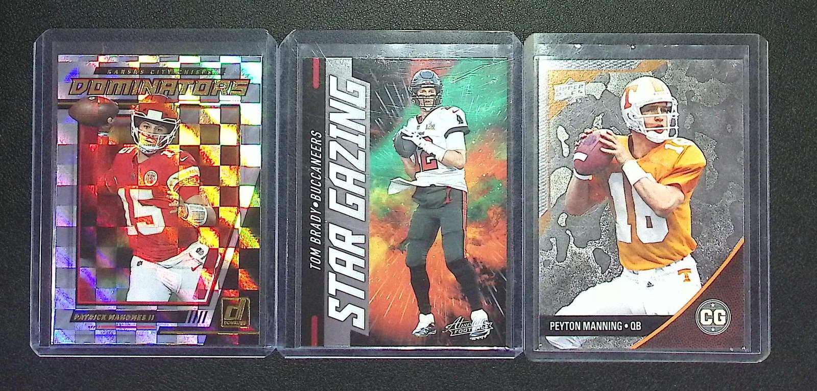 Superstar QB Lot: Patrick Mahomes, II 2021 Donruss, Tom Brady 2021 Panini, & Peyton Manning 2014: Superstar QB Lot: Patrick Mahomes, II 2021 Donruss, Tom Brady 2021 Panini, & Peyton Manning 2014 Upper Deck. Panini Select, Prizm, Mosaic, Contenders, Zenith, Phoenix, Illusions, Absolute, Rookie NFL 