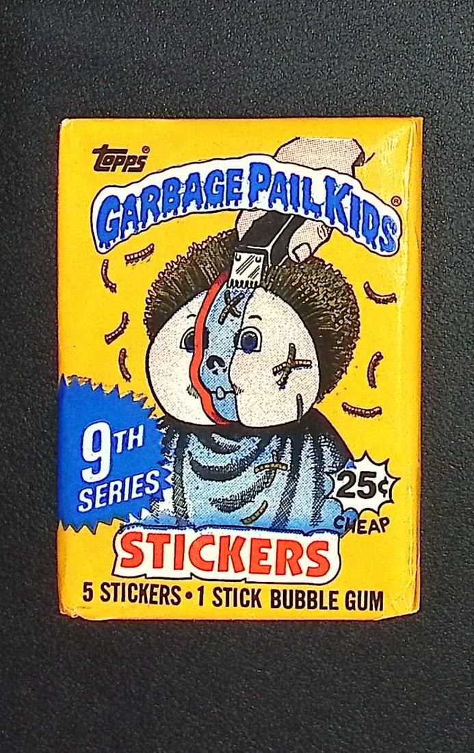 1987 Topps Vintage Garbage Pail Kids Retail Box Wax Pack - 9th Series: Sealed Packs this old have no card quality guarantees - Topps Trading Cards Sold on Line, Auction Lots for sale on line, Trading Card Stickers
