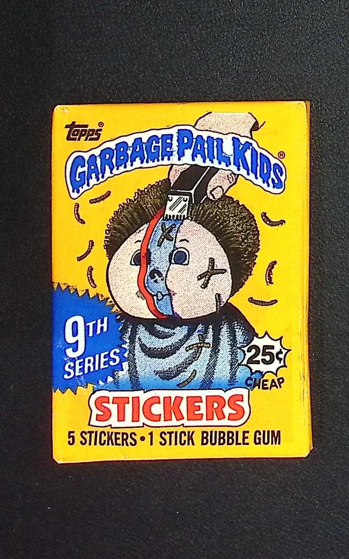1987 Topps Vintage Garbage Pail Kids Retail Box Wax Pack - 9th Series: Sealed Packs this old have no card quality guarantees - Topps Trading Cards Sold on Line, Auction Lots for sale on line, Trading Card Stickers