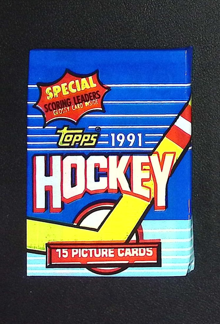 1991 Topps Hockey Card Retail Box Wax Pack Sports Cards: Topps Vintage Hockey NHL Trading & Sports Cards, Brett Hull, Ray Bourque, Patrick Roy, Mario Lemieux, Wayne Gretzky, Old Sports Cards for Sale Near Me, Stanley Cup & Hall of Fame Players, Valuable Auc