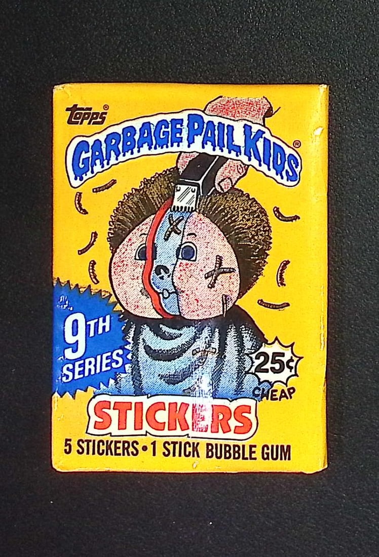 1987 Topps Vintage Garbage Pail Kids Retail Box Wax Pack - 9th Series: Sealed Packs this old have no card quality guarantees - Topps Trading Cards Sold on Line, Auction Lots for sale on line, Trading Card Stickers