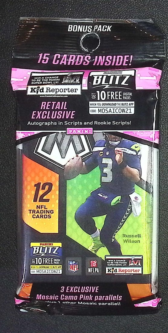 2021 Panini Mosaic CELLO FAT PACK (A 15 Card Pack + Bonus 3 Card Pink Mosaic Prizm Pack): Panini Rookie Football NFL Trading & Sports Cards, Football & Sports Cards for Sale Near Me, Silver, Wave, Autographs, SP, SSP, Numbered, Super Bowl & Hall of Fame Players, Valuable Auction Memorabili