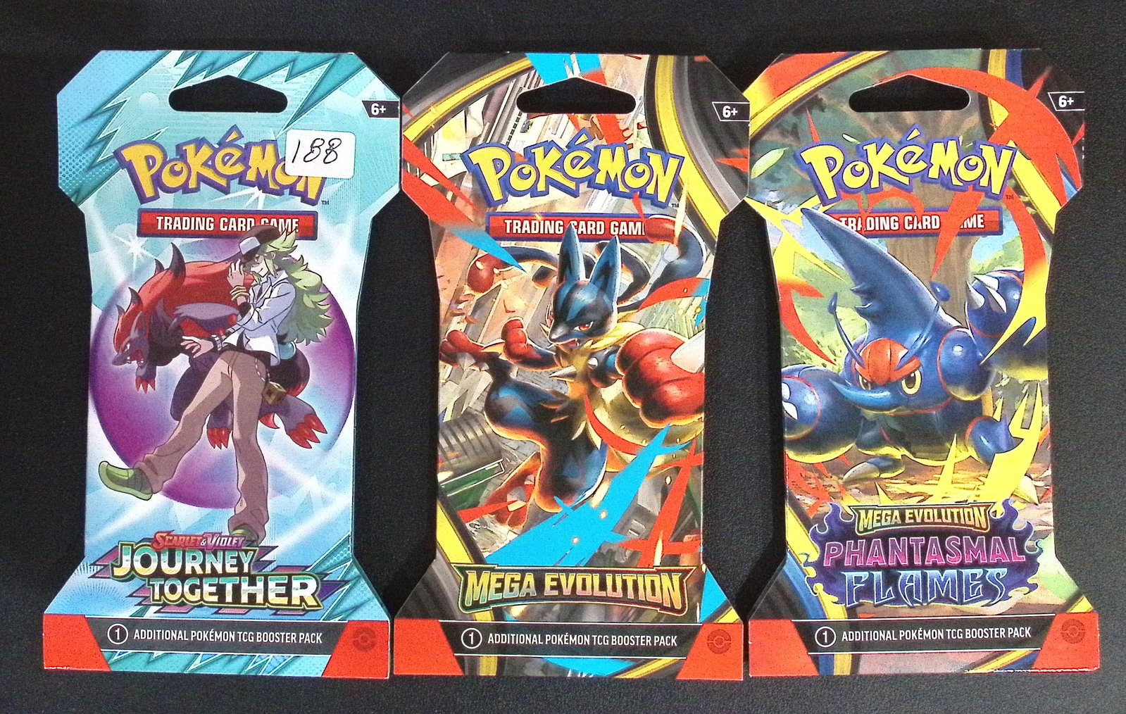 3 COUNT: 1 - Pokemon Journey Together, 1 - 2025 Mega Evolutions & 1 - Phantasmal Flames Booster: Pokemon Trading Card Game Cards, Charizard, Pikachu, Mewto, EX, Referse Holo, Holo Rare Cards, Secret Rare Cards, Full Art Cards, Evee, 3 Stars Ultra Rare Cards, Double Rare, Illustration Rare, Specia