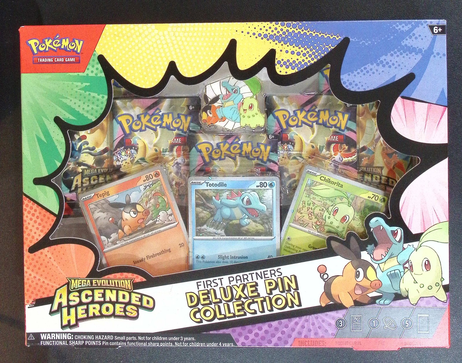 Pokemon Mega Evolution Ascended Heroes 1st Partners Deluxe Pin Collection - 5 Booster Packs: Pokemon Trading Card Game Cards, Charizard, Pikachu, Mewto, EX, Referse Holo, Holo Rare Cards, Secret Rare Cards, Full Art Cards, Evee, 3 Stars Ultra Rare Cards, Double Rare, Illustration Rare, Specia