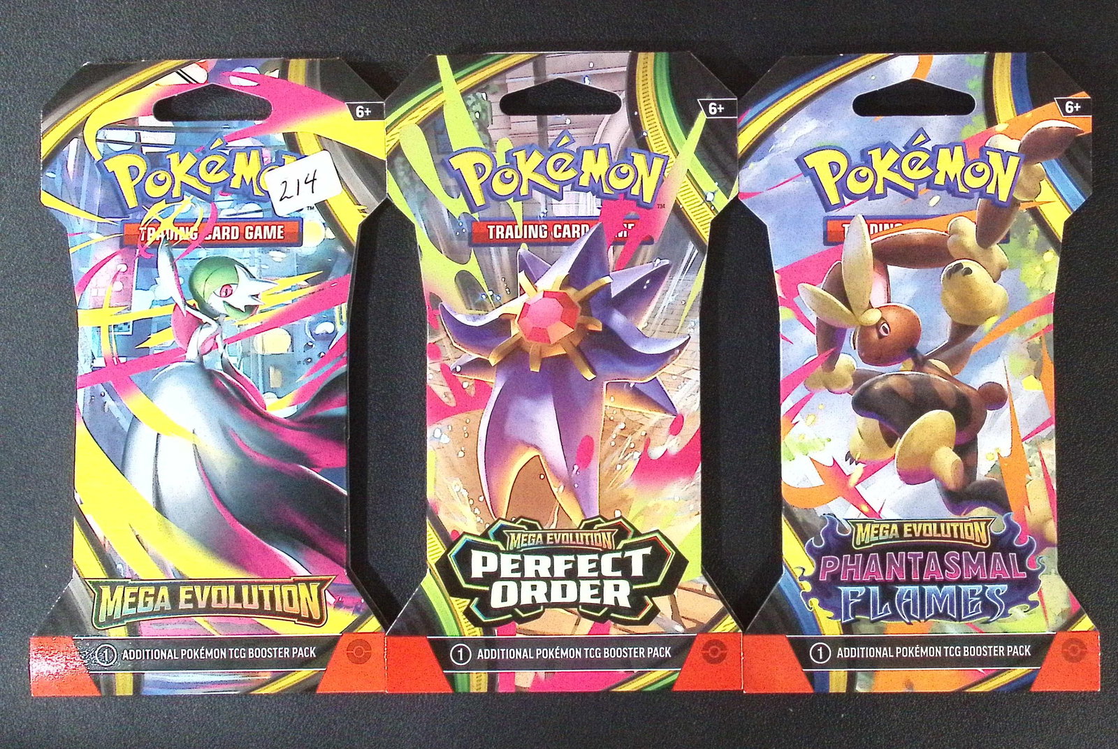 3 COUNT: 1 - Pokemon Mega Evolution, 1 - Perfect Order, & 1 - Phantasmal Flames Booster Packs: Pokemon Trading Card Game Cards, Charizard, Pikachu, Mewto, EX, Referse Holo, Holo Rare Cards, Secret Rare Cards, Full Art Cards, Evee, 3 Stars Ultra Rare Cards, Double Rare, Illustration Rare, Specia