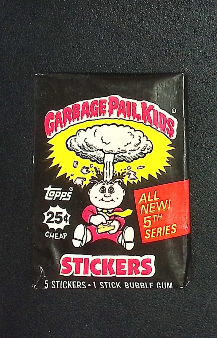 1986 Topps Vintage Garbage Pail Kids Retail Box Wax Pack - 5th Series: Sealed Packs this old have no card quality guarantees - Topps Trading Cards Sold on Line, Auction Lots for sale on line, Trading Card Stickers