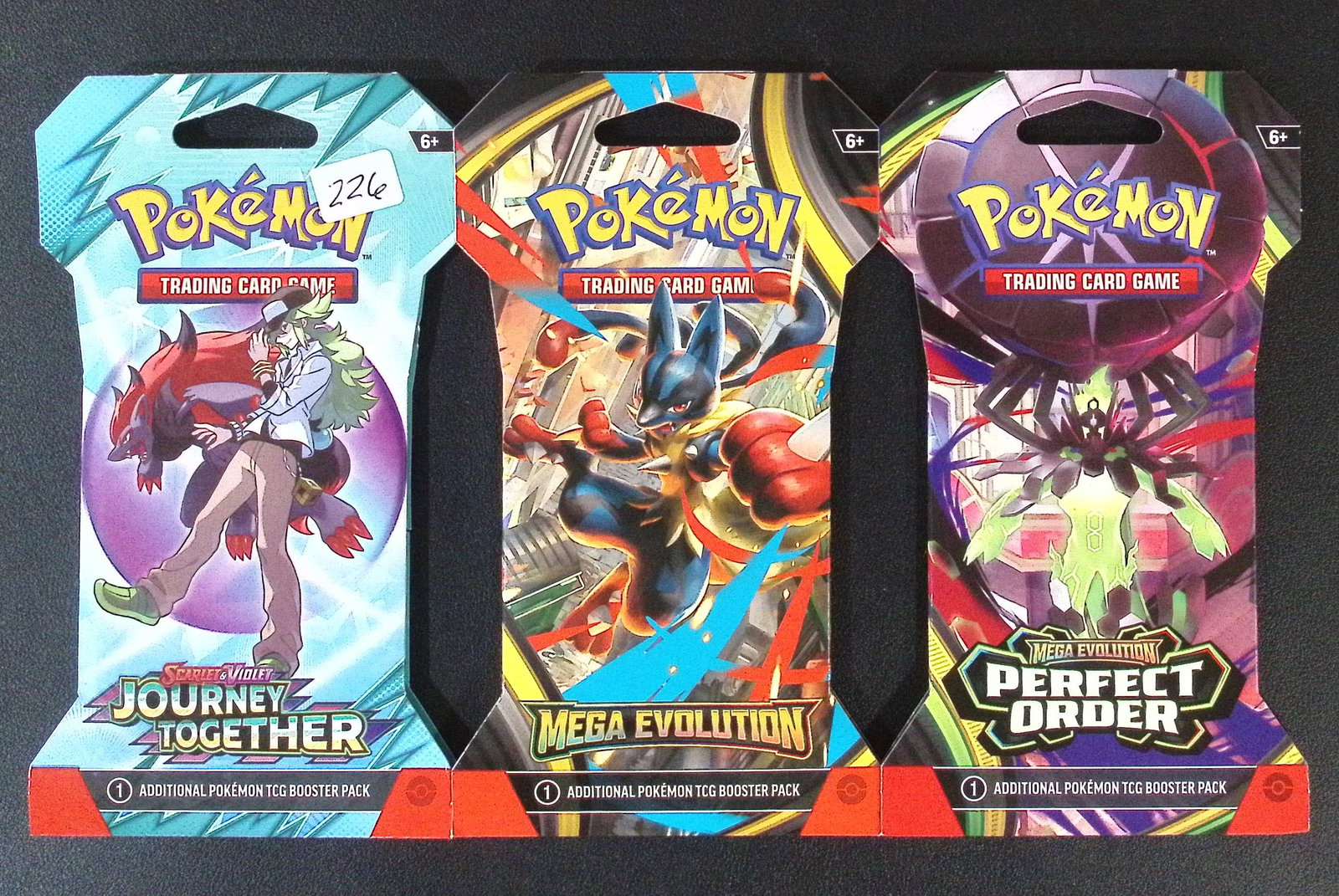 3 COUNT: 1 - Pokemon Journey Together, 1 - 2025 Mega Evolutions, & 1 - Perfect Order Booster Packs (1 of 1)