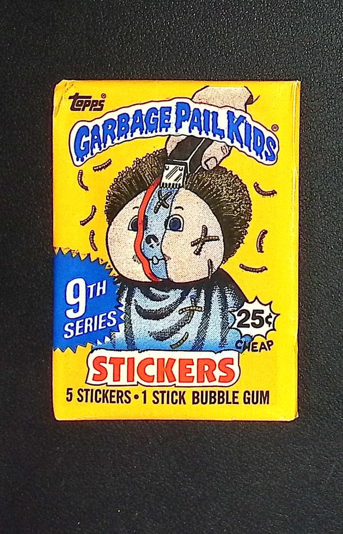 1987 Topps Vintage Garbage Pail Kids Retail Box Wax Pack - 9th Series: Sealed Packs this old have no card quality guarantees - Topps Trading Cards Sold on Line, Auction Lots for sale on line, Trading Card Stickers