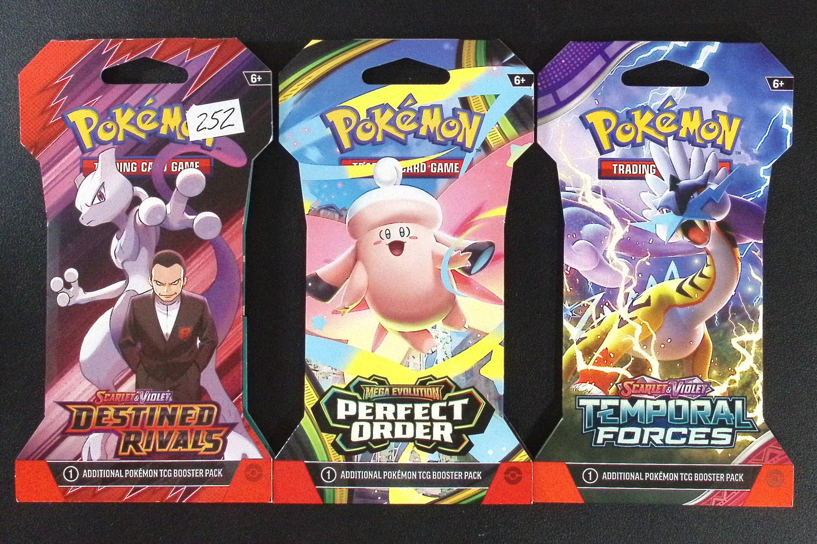 3 COUNT: 1 - Pokemon Destined Rivals, 1 - Perfect Order, & 1 - Temporal Forces Booster Packs: Pokemon Trading Card Game Cards, Charizard, Pikachu, Mewto, EX, Referse Holo, Holo Rare Cards, Secret Rare Cards, Full Art Cards, Evee, 3 Stars Ultra Rare Cards, Double Rare, Illustration Rare, Specia