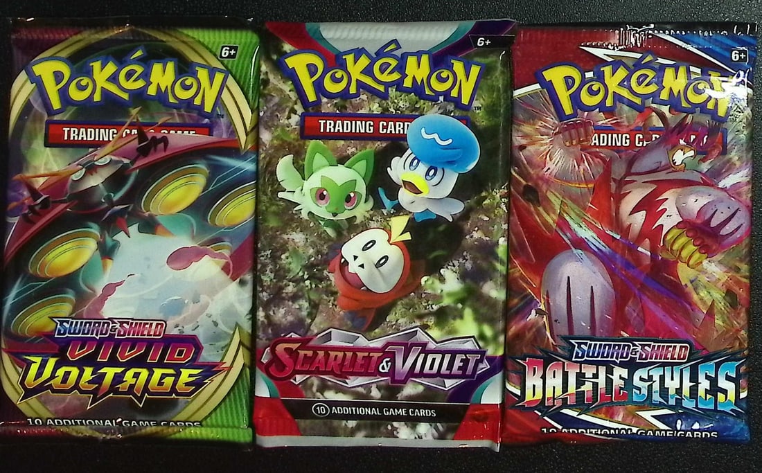 3 COUNT: 1 - Pokemon Battle Styles, 1 - Scarlet & Violet, & 1 - Vivid Voltage Booster Packs: Pokemon Trading Card Game Cards, Charizard, Pikachu, Mewto, EX, Referse Holo, Holo Rare Cards, Secret Rare Cards, Full Art Cards, Evee, 3 Stars Ultra Rare Cards, Double Rare, Illustration Rare, Specia