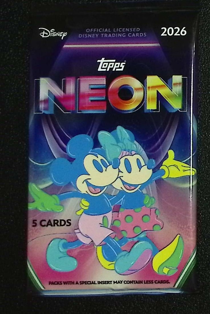 2026 Topps Disney Neon BLASTER BOX PACK: Disney Topps Trading Cards of Movies & Television Shows, Refractors, Ray Waves, Numbered Rare Cards. Darth Vader, Luke Skywalker, Princess Leia, Mandalorian, Yoda, Grogu, Han Solo, Rebellion, Imperial