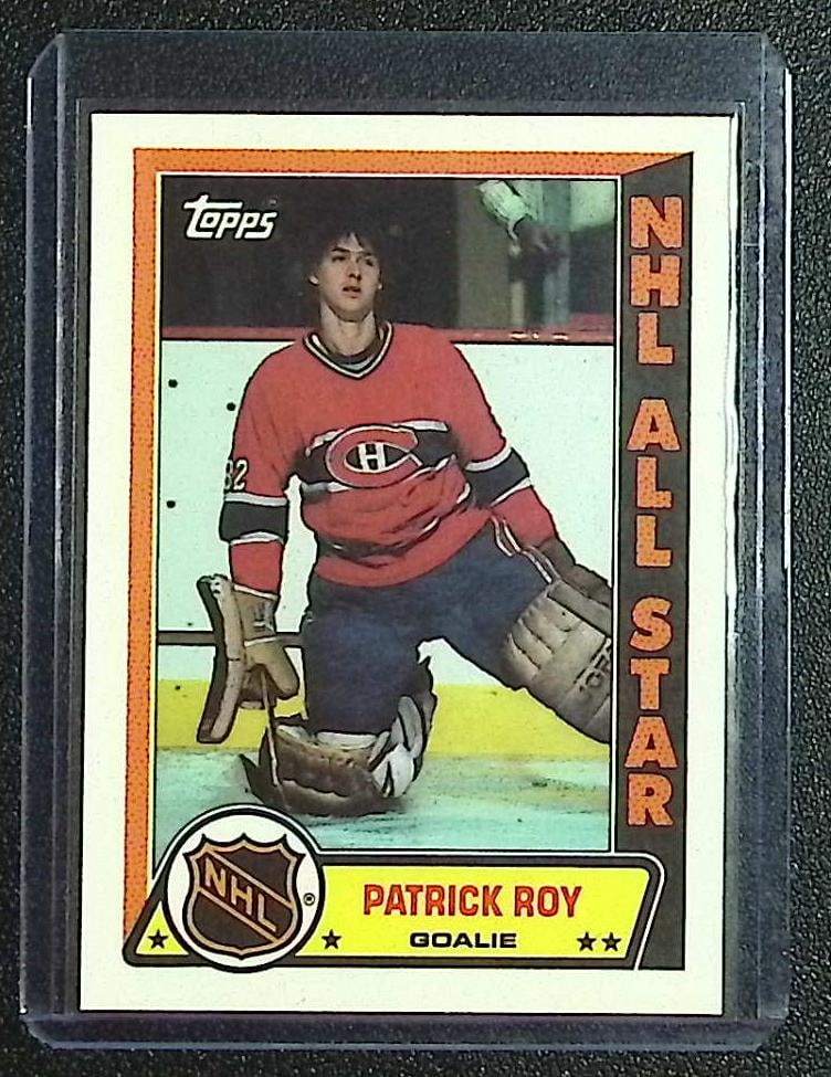 Patrick Roy 1989 Topps Vintage Sticker Card Unpeeled: Topps Vintage NHL Hockey Trading & Sports Cards, Old Sports Cards for Sale Near Me, Stanley Cup & Hall of Fame Players, Valuable Auction Memorabilia Lots for Sale On Line