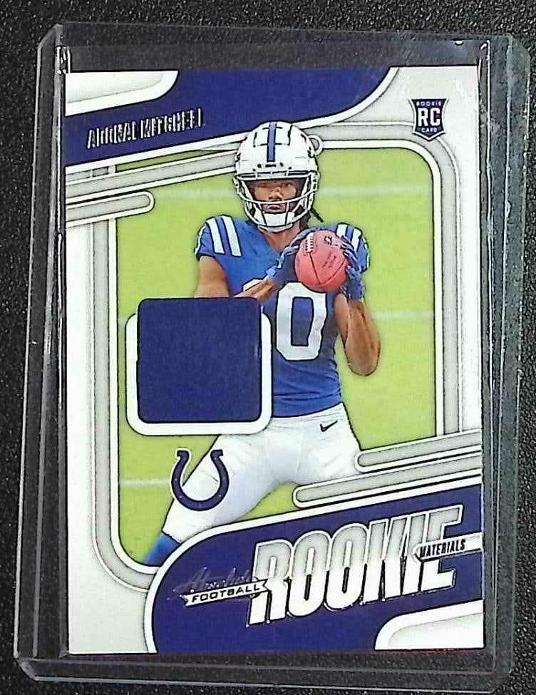 Adonai Mitchell Rookie Card Jersey Relic 2024 Panini Absolute Rookie Materials #ARM-AML: Panini Select, Prizm, Mosaic, Contenders, Zenith, Phoenix, Illusions, Absolute, Rookie NFL Sports Trading Cards, SP, SSP, Cards, Football Cards for Sale Near Me, Superbowl & Hall of Fame Player Cards,