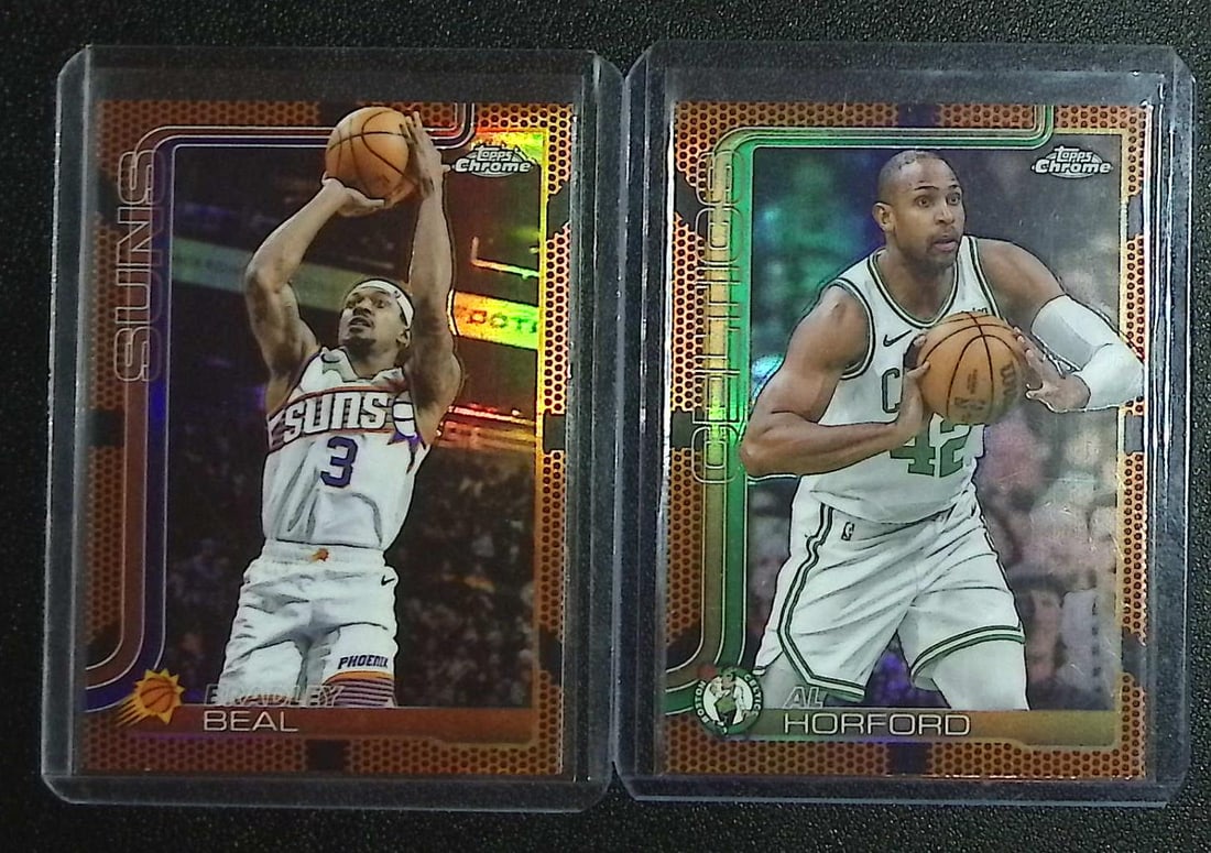 2 - Orange Pigskin Leather 2025 Topps Chrome Cards: Bradley Beal & Al Horford: Topps Football NFL Trading Sports Cards, Sports Cards for Sale Near Me, Super Bowl & Hall of Fame Player Cards, Resurgence, Composite, SP, SSP, Valuable Auction Memorabilia Lots For Sale On Line