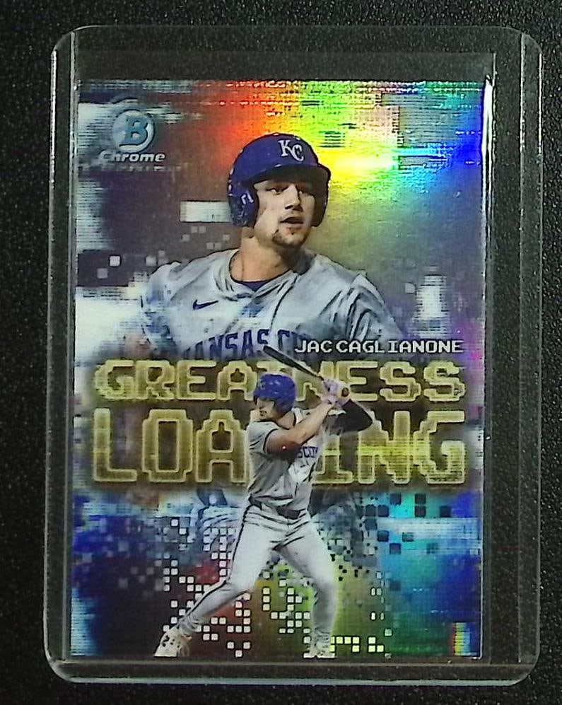 Jac Caglianone Rookie Card Refractor Greatness Loading 2025 Bowman Chrome #GL-21: Bowman Baseball MLB Trading & Sports Cards, Sports Cards for Sale Near Me, World Series & Hall of Fame Players, SP, SSP, Chrome, 1st Bowman, Auction Memorabilia Lots Sold On Line