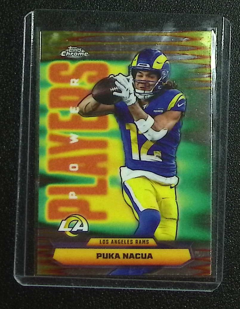 Puka Nacua Power Players 2025 Topps Chrome #PP-24: Topps Football NFL Trading Sports Cards, Sports Cards for Sale Near Me, Super Bowl & Hall of Fame Player Cards, Resurgence, Composite, SP, SSP, Valuable Auction Memorabilia Lots For Sale On Line
