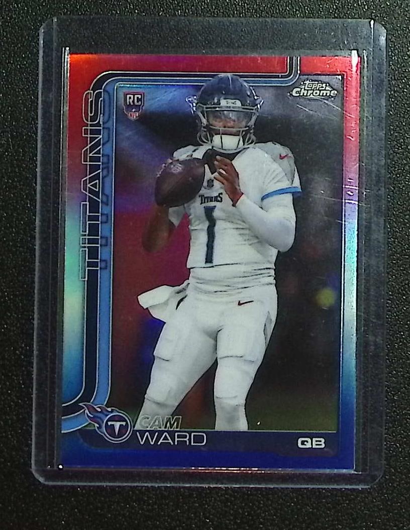 Cam Ward Refractor Rookie Card 2025 Topps Chrome #314: Topps Football NFL Trading Sports Cards, Sports Cards for Sale Near Me, Super Bowl & Hall of Fame Player Cards, Resurgence, Composite, SP, SSP, Valuable Auction Memorabilia Lots For Sale On Line