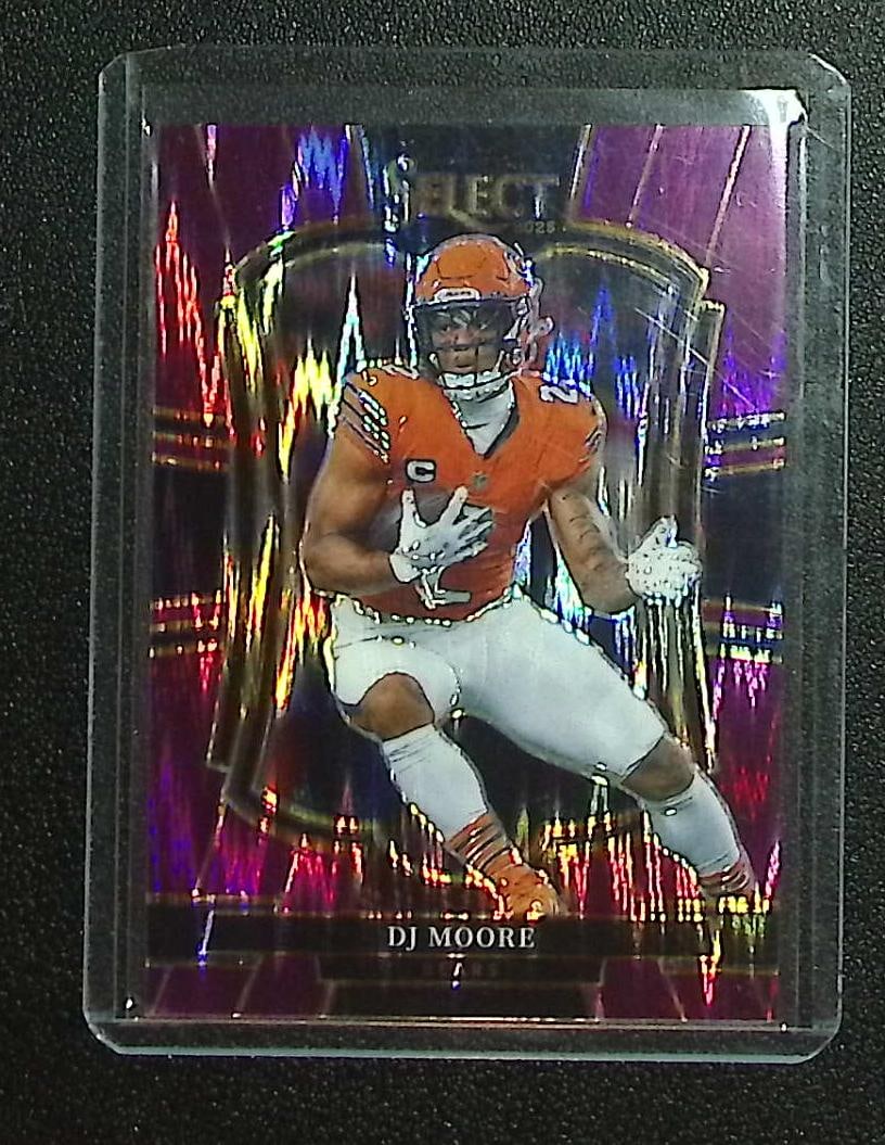 D.J. Moore /699 Purple Flash Prizm 2025 Panini Select #173: Panini Select, Prizm, Mosaic, Contenders, Zenith, Phoenix, Illusions, Absolute, Rookie NFL Sports Trading Cards, SP, SSP, Cards, Football Cards for Sale Near Me, Superbowl & Hall of Fame Player Cards,