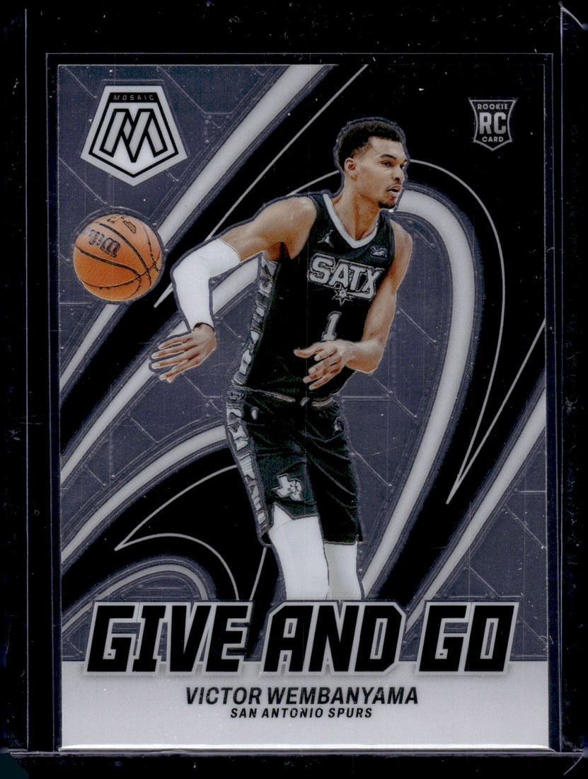 Victor Wembanyama Rookie Card Give and Go 2023-24 Mosaic #12 San Antonio Spurs: Panini Select, Prizm, Mosaic, Contenders, Revolution, Phoenix, NBA Hoops, Rookie NFL Sports Trading Cards, Silver, SP, SSP, Wave Prizms, Numbered Cards, Basketball sports Cards for Sale Near Me, NBA C