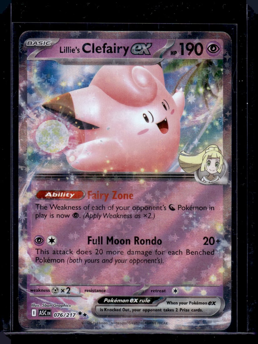 Pokemon Ascended Heroes Lillie's Clefairy Ex #76: Pokemon Trading Card Game Cards, Charizard, Pikachu, Mewtwo, Reverse Holo, Holo Rare, Secret Rare Cards, Full Art Cards, Eevee, Ultra Rare Card, Illustration Rare, Special Illustration Rare SIR