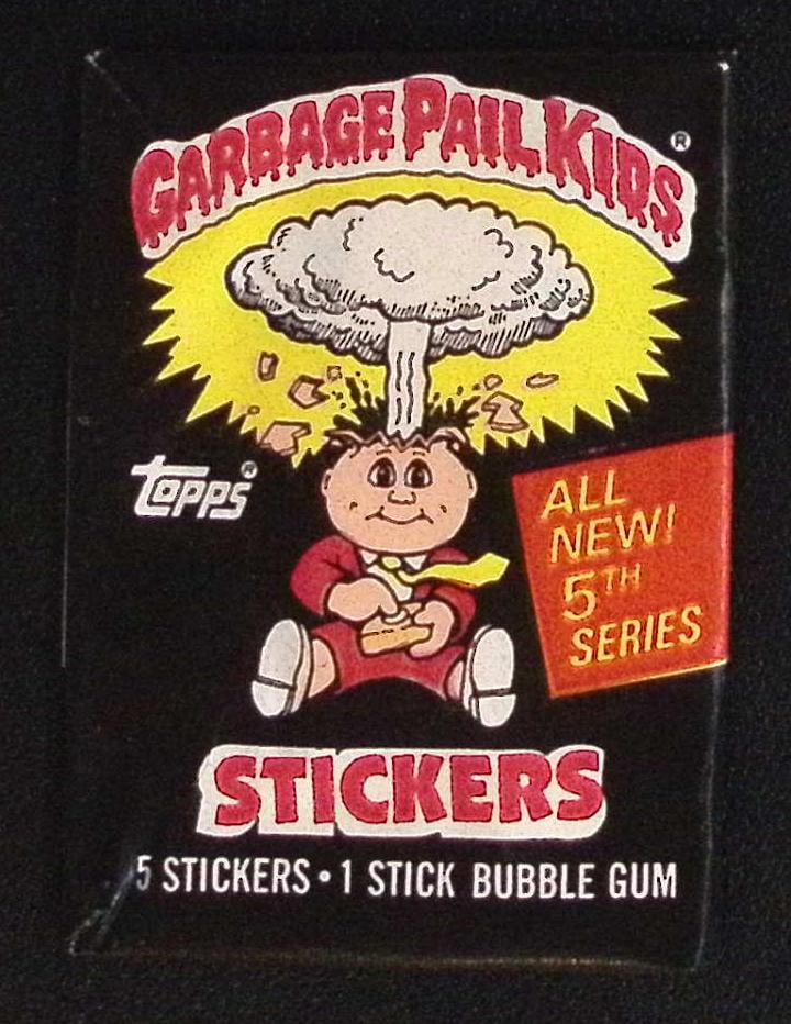 1986 Topps Vintage Garbage Pail Kids Retail Box Wax Pack - 5th Series: Sealed Packs this old have no card quality guarantees - Topps Trading Cards Sold on Line, Auction Lots for sale on line, Trading Card Stickers