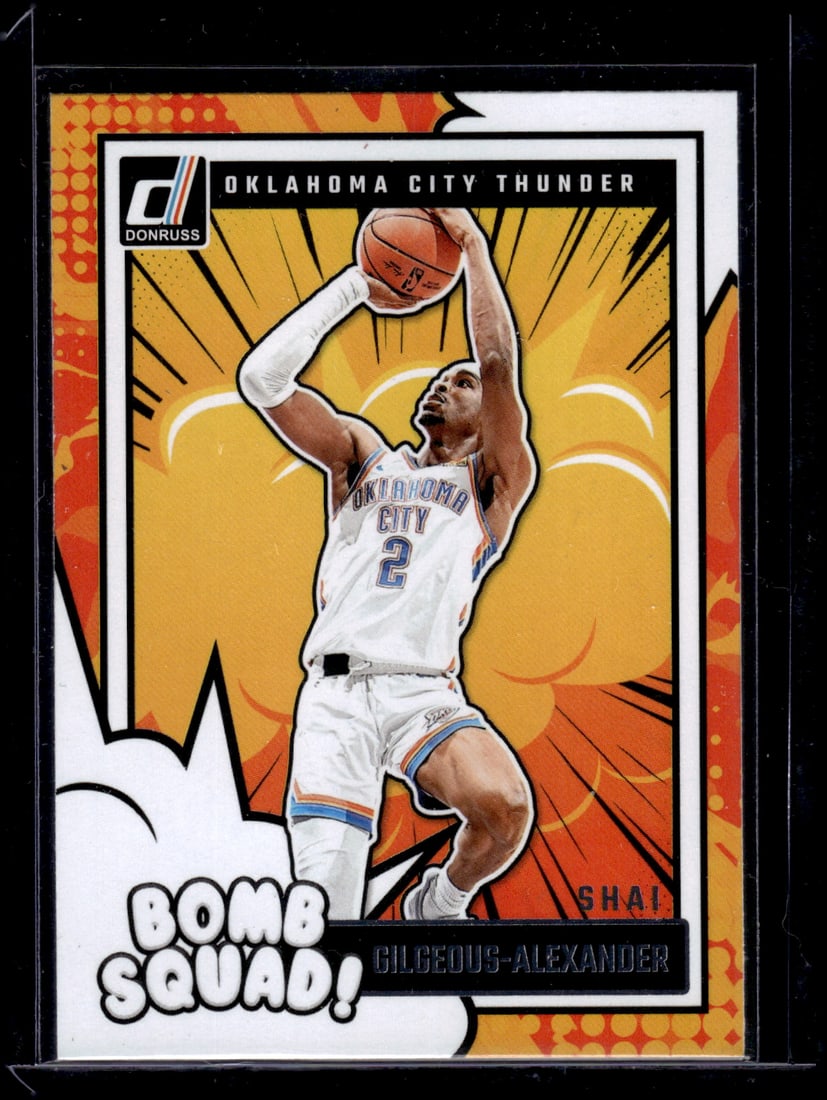 Shai Gilgeous-Alexander Bomb Squad 2024-25 Donruss #12 Oklahoma City Thunder: Panini Select, Prizm, Mosaic, Contenders, Revolution, Phoenix, NBA Hoops, Rookie NFL Sports Trading Cards, Silver, SP, SSP, Wave Prizms, Numbered Cards, Basketball sports Cards for Sale Near Me, NBA C