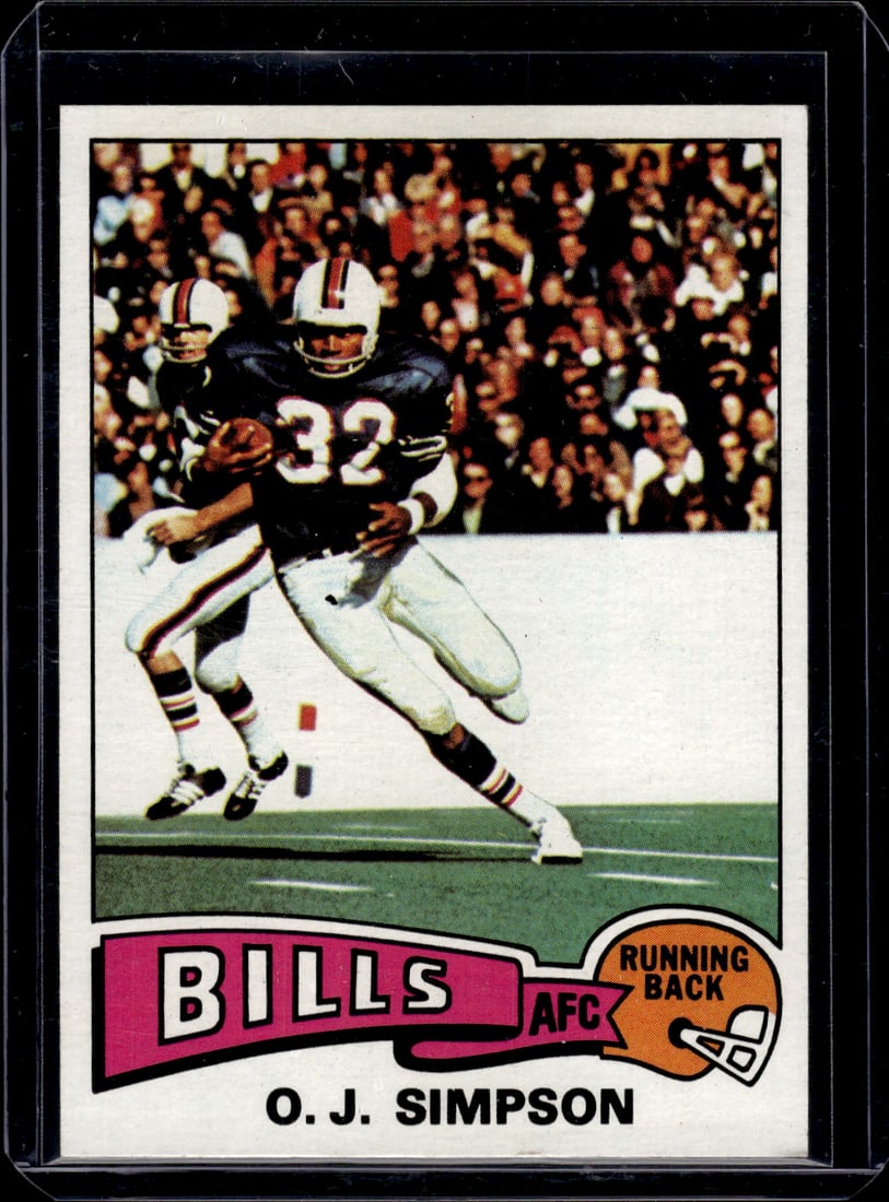 Oj Simpson 1975 Topps #500 Buffalo Bills Vintage Football Card: Topps Football NFL Trading Sports Cards, Sports Cards for Sale Near Me, Super Bowl & Hall of Fame Player Cards, Resurgence, Composite, SP, SSP, Valuable Auction Memorabilia Lots For Sale On Line