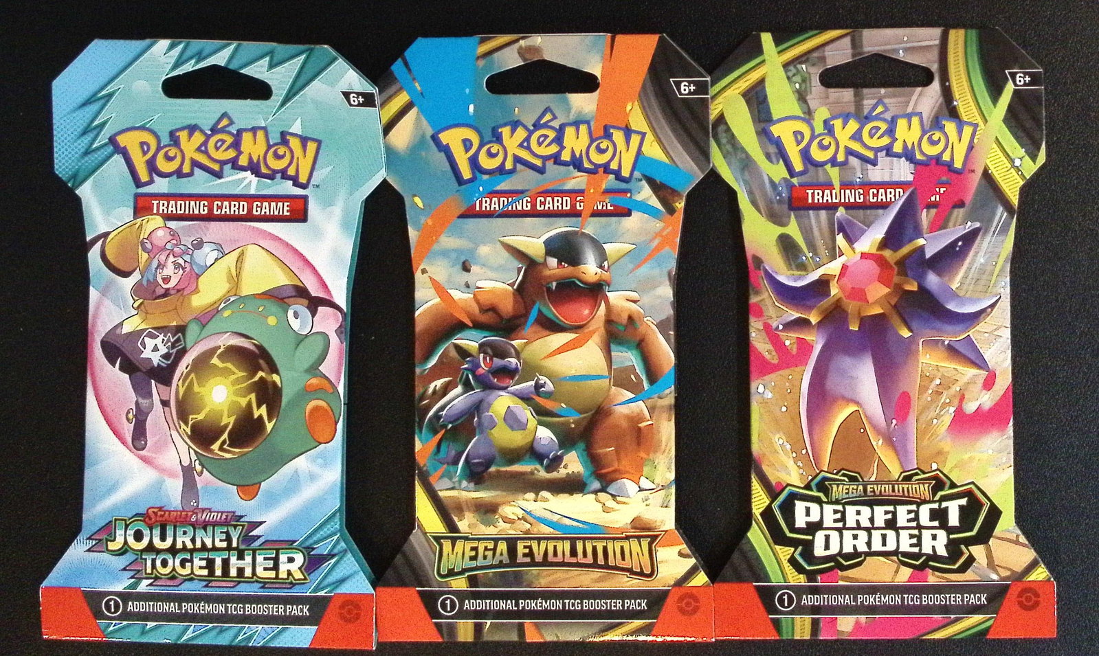3 COUNT: 1 - Pokemon Journey Together, 1 - 2025 Mega Evolutions, & 1 - Perfect Order Booster Packs (1 of 1)