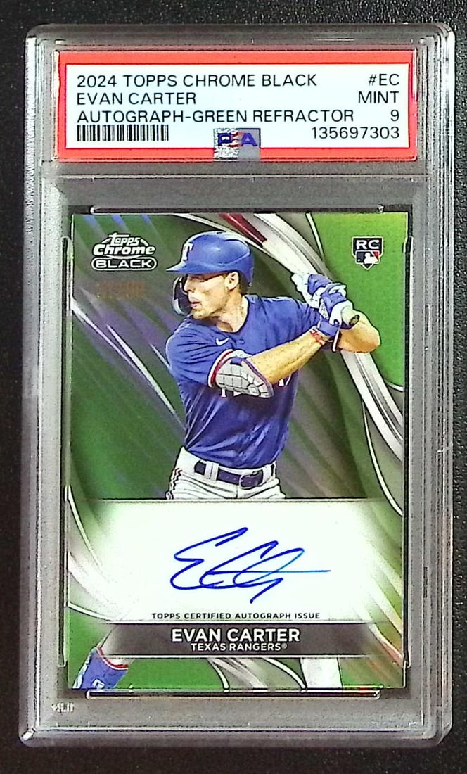Evan Carter Rookie Auto Green Refractor /99 2024 Topps Chrome Black #CBA-EC PSA 9 (1 of 2)