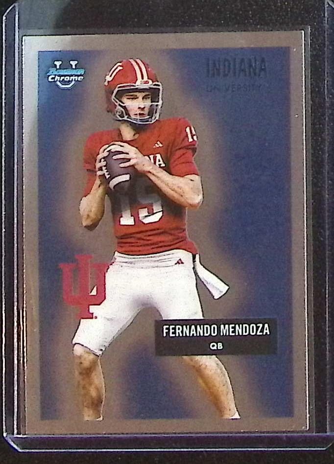 Fernando Mendoza 2025 Bowman U Chrome #55AV-19 Indiana Hoosiers: Bowman U Chrome Football Trading & Sports Cards, Sports Cards for Sale Near Me, Prospect, 1st Bowman, Super Bowl & Hall of Fame Players, Auction Memorabilia Lots For Sale Near Me