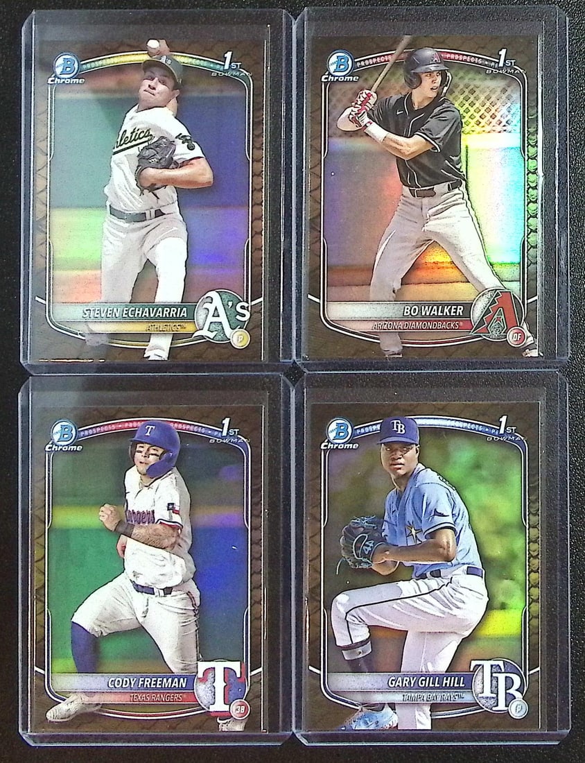 Lot of 4 2025 Bowman Chrome 1st Bowman Reptilian Refractors. All Different, See Pics: Bowman Baseball MLB Trading & Sports Cards, Sports Cards for Sale Near Me, World Series & Hall of Fame Players, SP, SSP, Chrome, 1st Bowman, Auction Memorabilia Lots Sold On Line