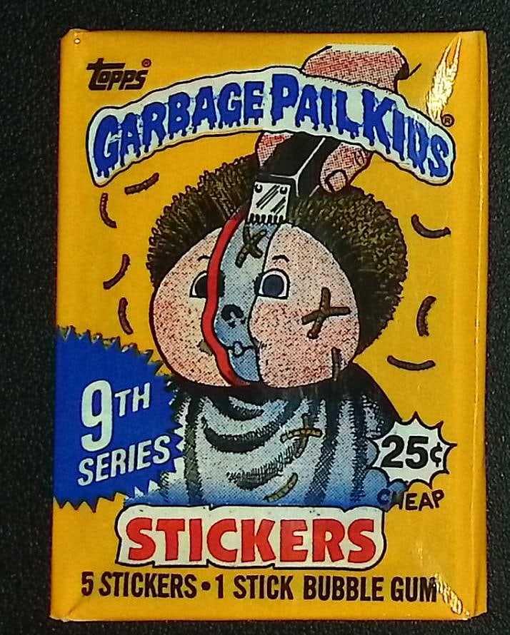 1987 Topps Vintage Garbage Pail Kids Retail Box Wax Pack - 9th Series: Sealed Packs this old have no card quality guarantees - Topps Trading Cards Sold on Line, Auction Lots for sale on line, Trading Card Stickers