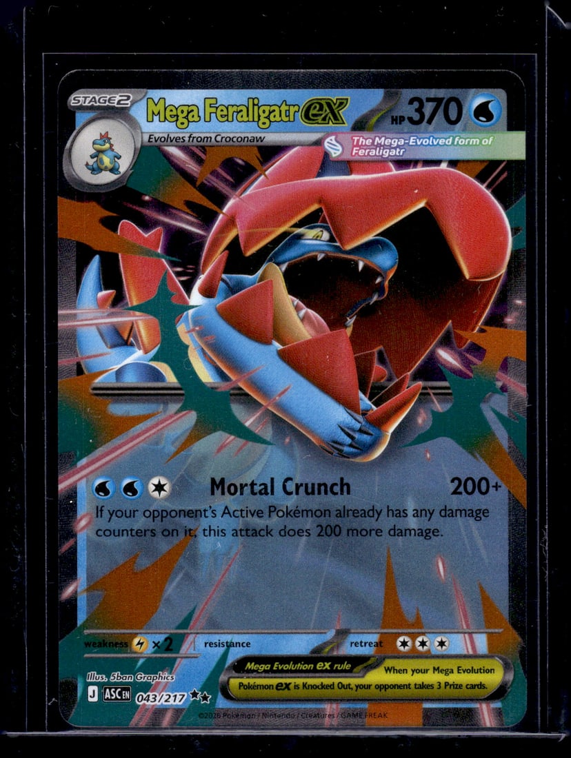 Pokemon Ascended Heroes Mega Feraligatr Ex #43: Pokemon Trading Card Game Cards, Charizard, Pikachu, Mewtwo, Reverse Holo, Holo Rare, Secret Rare Cards, Full Art Cards, Eevee, Ultra Rare Card, Illustration Rare, Special Illustration Rare SIR