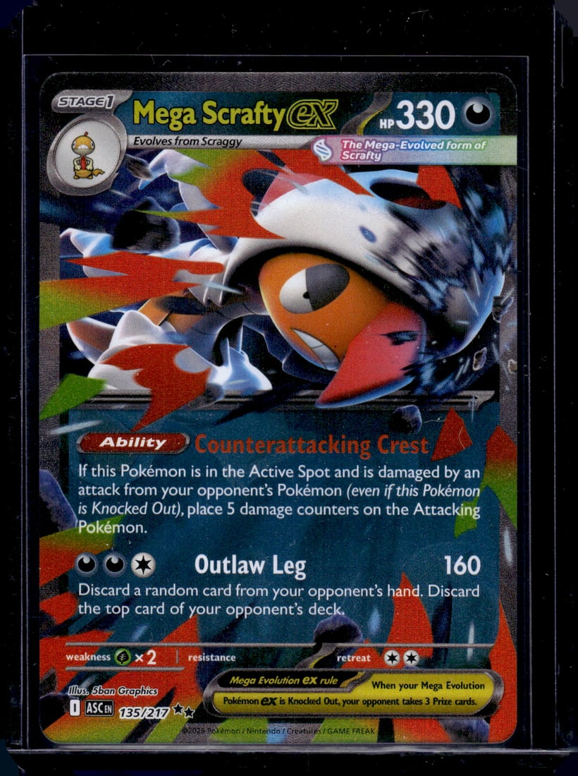 Pokemon Ascended Heroes Mega Scrafty Ex #135: Pokemon Trading Card Game Cards, Charizard, Pikachu, Mewtwo, Reverse Holo, Holo Rare, Secret Rare Cards, Full Art Cards, Eevee, Ultra Rare Card, Illustration Rare, Special Illustration Rare SIR
