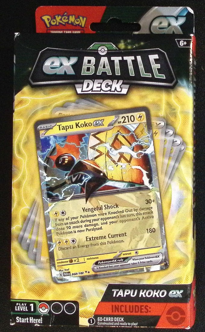 2021 Pokemon ex Battle Deck Tapu Koko Hanger Box - Ready to Play 60 Card Deck: Pokemon Trading Card Game Cards, Charizard, Pikachu, Mewto, EX, Referse Holo, Holo Rare Cards, Secret Rare Cards, Full Art Cards, Evee, 3 Stars Ultra Rare Cards, Double Rare, Illustration Rare, Specia