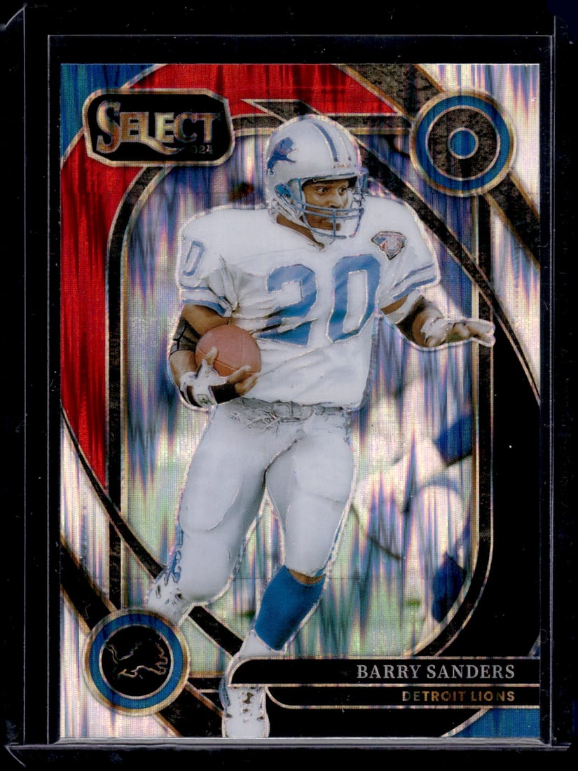 Barry Sanders Red/Black Shock Prizm Club Level 2024 Select #208 Detroit Lions: Panini Select, Prizm, Mosaic, Contenders, Zenith, Phoenix, Illusions, Absolute, Rookie NFL Sports Trading Cards, SP, SSP, Cards, Football Cards for Sale Near Me, Superbowl & Hall of Fame Player Cards,