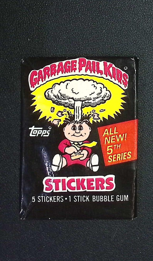 1986 Topps Vintage Garbage Pail Kids Retail Box Wax Pack - 5th Series: Sealed Packs this old have no card quality guarantees - Topps Trading Cards Sold on Line, Auction Lots for sale on line, Trading Card Stickers