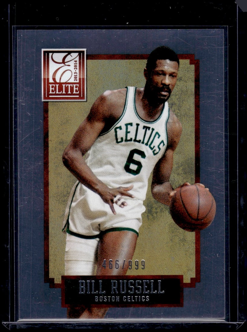 Bill Russell /999 2013-14 Panini Elite #255 Boston Celtics: Panini Select, Prizm, Mosaic, Contenders, Revolution, Phoenix, NBA Hoops, Rookie NFL Sports Trading Cards, Silver, SP, SSP, Wave Prizms, Numbered Cards, Basketball sports Cards for Sale Near Me, NBA C