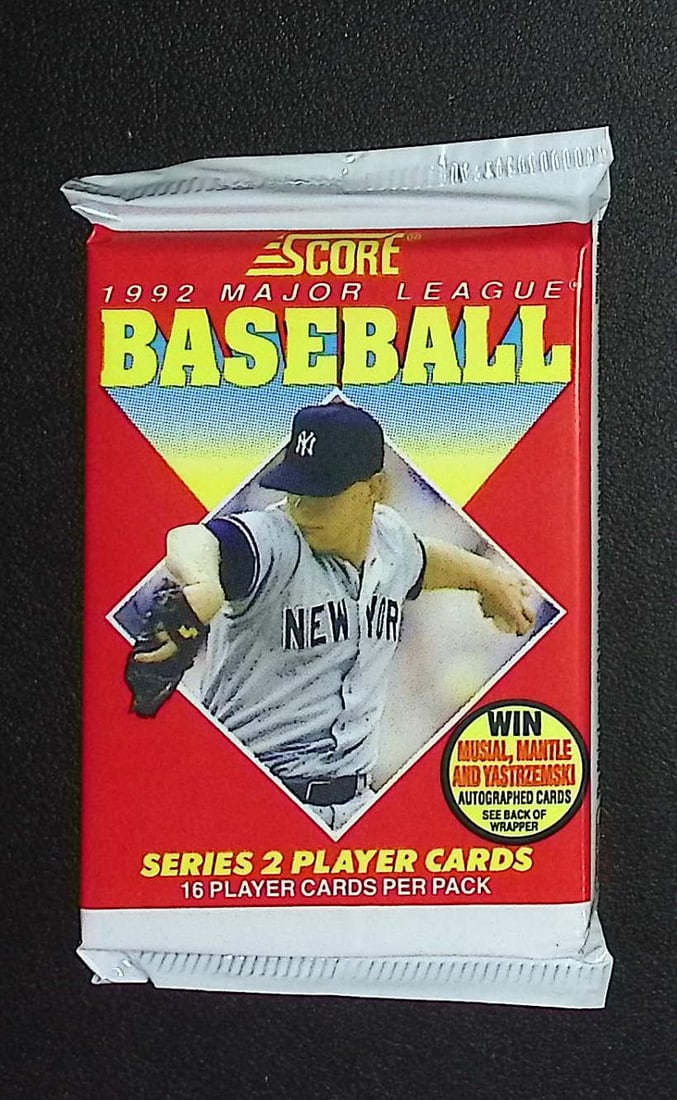 1992 Score Series 2 Vintage Baseball Cards Retail Box Pack, Sports Cards: Score Valuable Vintage Rookie Baseball MLB Trading Cards, Old Sports Cards for Sale Near Me, Joe DiMaggio, Mickey Mantle, Stan Musial Autograph, & Carl Yastrzemski Autographs, Auction Memorabilia Lots