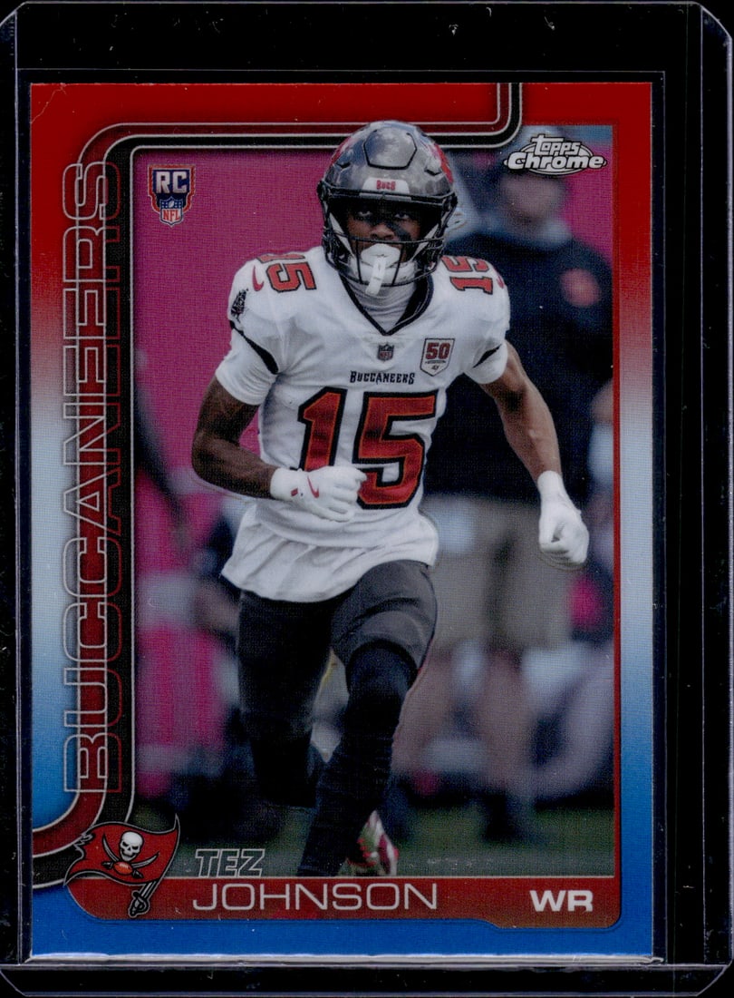 Tez Johnson Rookie Card Red White Blue Refractor 2025 Topps Chrome #342 Buccaneers: Topps Chrome Football NFL Trading Sports Cards, Sports Cards for Sale Near Me, Super Bowl & Hall of Fame Player Cards, Resurgence, Composite, SP, SSP, Valuable Auction Memorabilia Lots For Sale On Lin