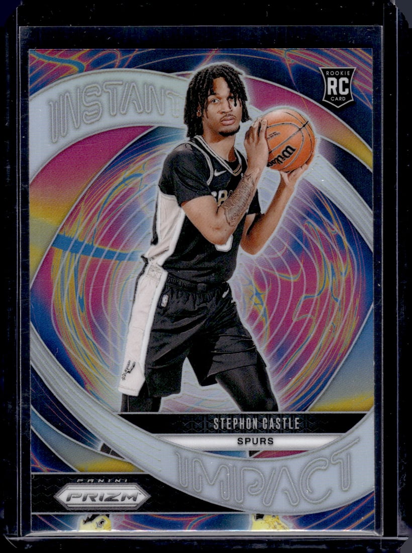 Stephon Castle Rookie Card Instant Impact Silver Prizm 2024-25 Panini Prizm #4 Spurs: Panini Select, Prizm, Mosaic, Contenders, Revolution, Phoenix, NBA Hoops, Rookie NFL Sports Trading Cards, Silver, SP, SSP, Wave Prizms, Numbered Cards, Basketball sports Cards for Sale Near Me, NBA C