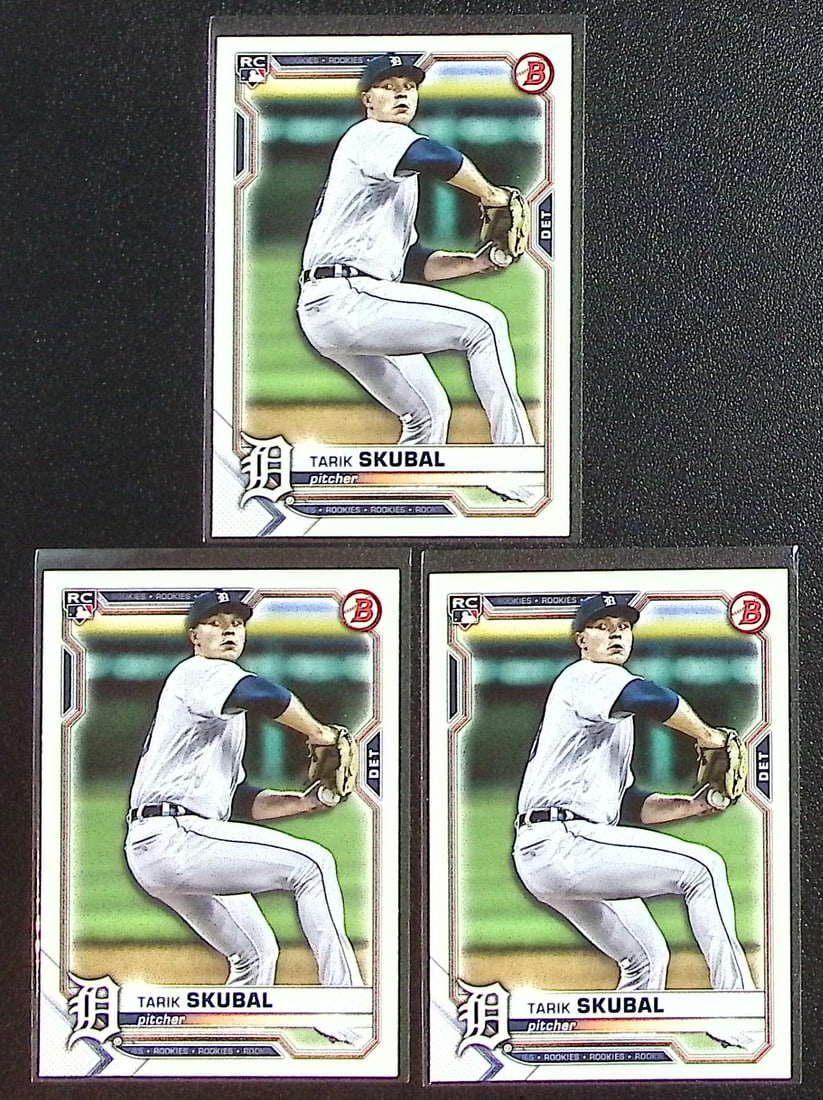 Lot of 3 Tarik Skubal Rookie Cards 2021 Bowman #11 Detroit Tigers (1 of 2)