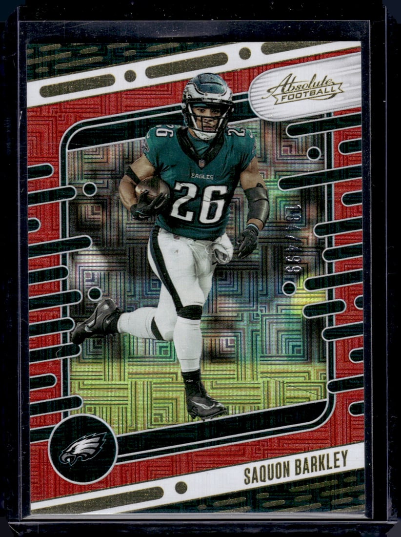 Saquon Barkley Red Squares /499 2024 Absolute #85 Philadelphia Eagles: Panini Select, Prizm, Mosaic, Contenders, Zenith, Phoenix, Illusions, Absolute, Rookie NFL Sports Trading Cards, SP, SSP, Cards, Football Cards for Sale Near Me, Superbowl & Hall of Fame Player Cards,