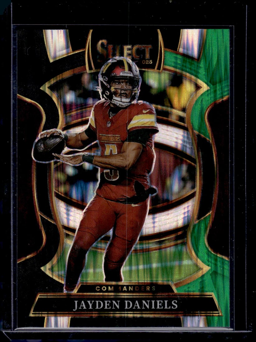 Jayden Daniels Black/Green Shock Prizm 2025 Select #88 Washington Commanders: Panini Select, Prizm, Mosaic, Contenders, Zenith, Phoenix, Illusions, Absolute, Rookie NFL Sports Trading Cards, SP, SSP, Cards, Football Cards for Sale Near Me, Superbowl & Hall of Fame Player Cards,