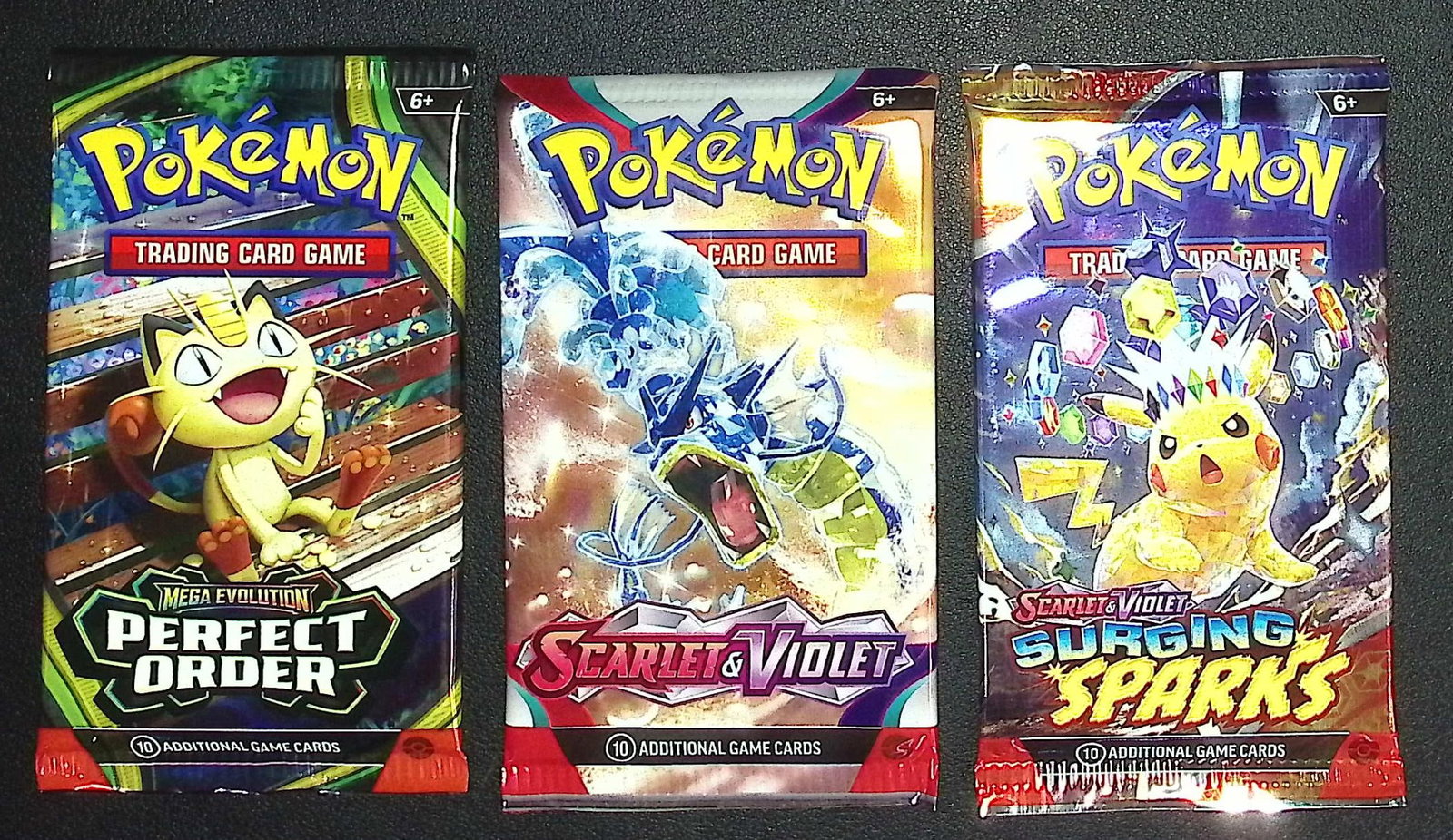 3 COUNT: 1 - Pokemon Perfect Order, 1 - Scarlet & Violet, & 1 - Surging Sparks Booster Packs (1 of 1)