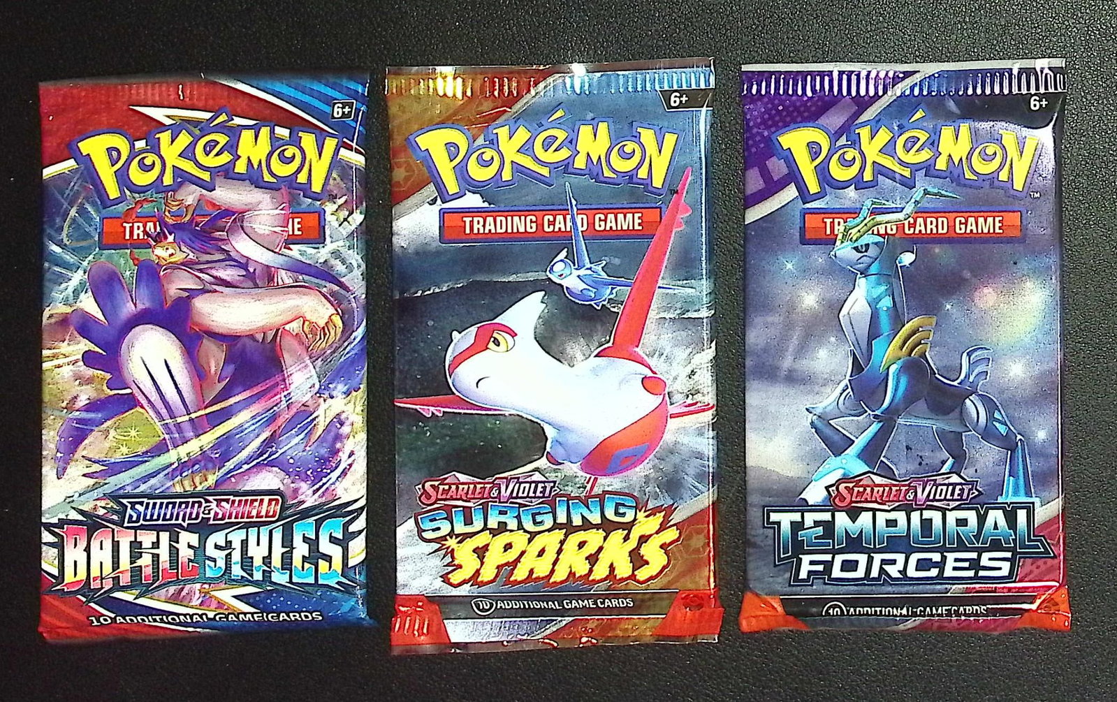 3 COUNT: 1 - Pokemon Battle Styles, 1 - Surging Sparks, & 1 - Temporal Forces Booster Packs (1 of 1)