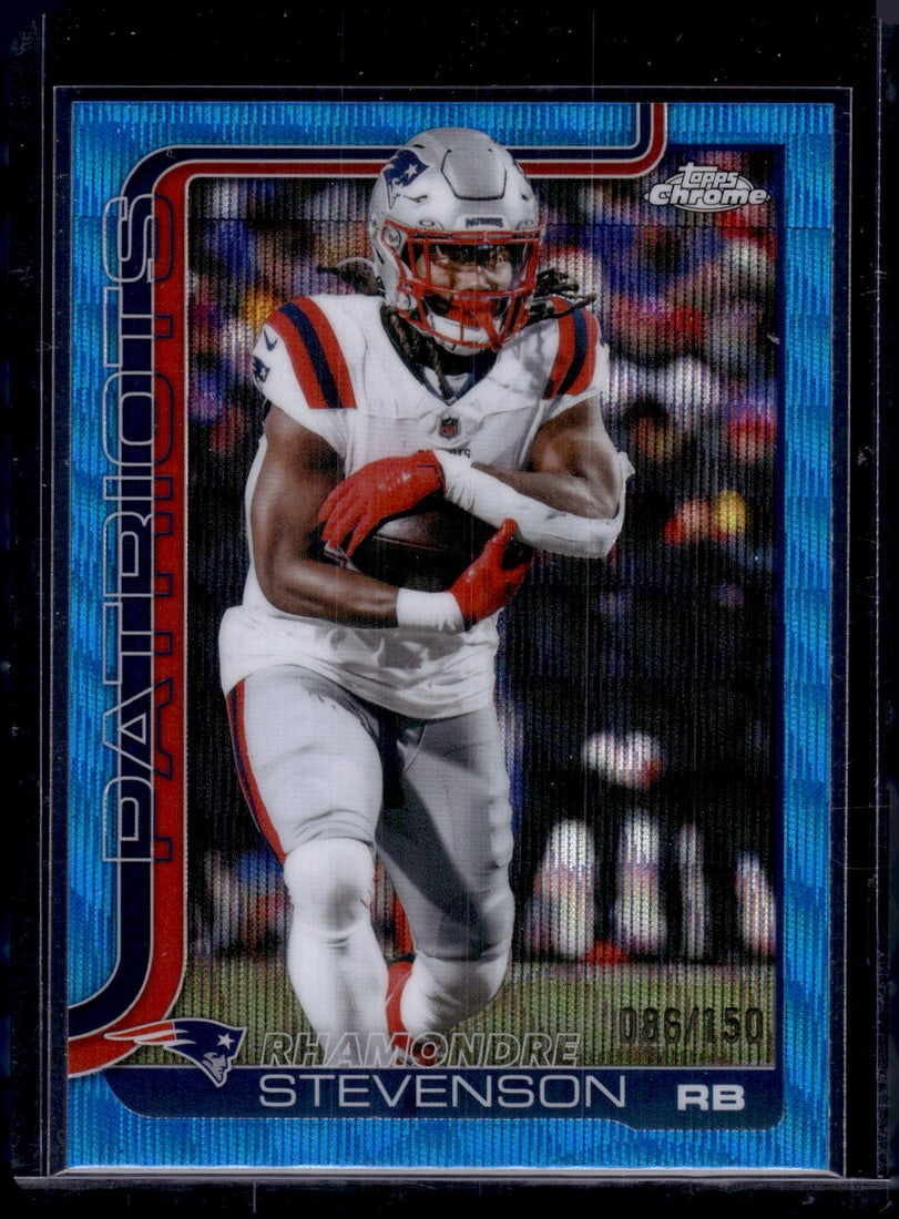 Rhamondre Stevenson Blue Wave Refractor /150 2025 Topps Chrome #210 Patriots: Topps Chrome Football NFL Trading Sports Cards, Sports Cards for Sale Near Me, Super Bowl & Hall of Fame Player Cards, Resurgence, Composite, SP, SSP, Valuable Auction Memorabilia Lots For Sale On Lin