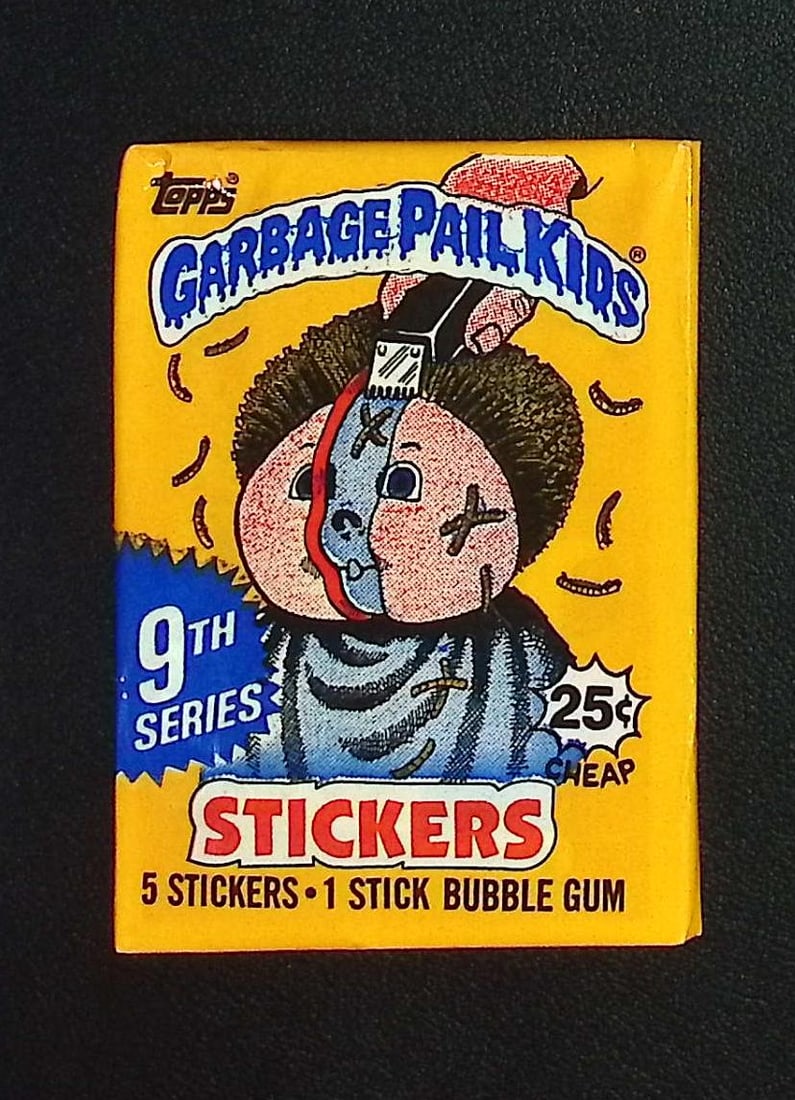 1987 Topps Vintage Garbage Pail Kids Retail Box Wax Pack - 9th Series: Sealed Packs this old have no card quality guarantees - Topps Trading Cards Sold on Line, Auction Lots for sale on line, Trading Card Stickers